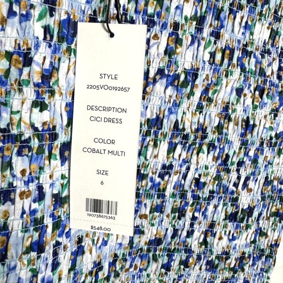 Veronica Beard Cici Floral Smocked Fit-And-Flare Mini Dress size 6 blue NWT - Picture 7 of 12